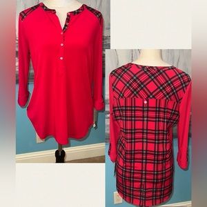 NWT Peter Nygard Red Plaid Blouse, PS